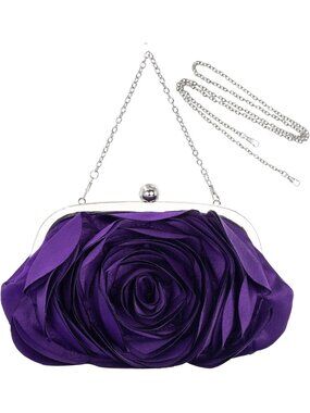 Women's Rose Mini Clutch Bags Purple Evening Handbag with Detachable Chain